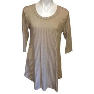 4/$25 La Ropas‎ USA Tan 3/4 Length Sleeve Tunic Shirt